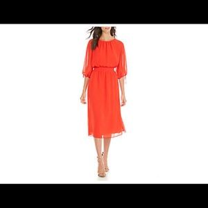 NWT Maggy London Petite Red Chiffon Midi Dress